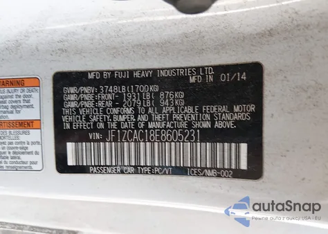 2014 Subaru Brz Limited from USA, damaged, VIN JF1ZCAC18E8605231